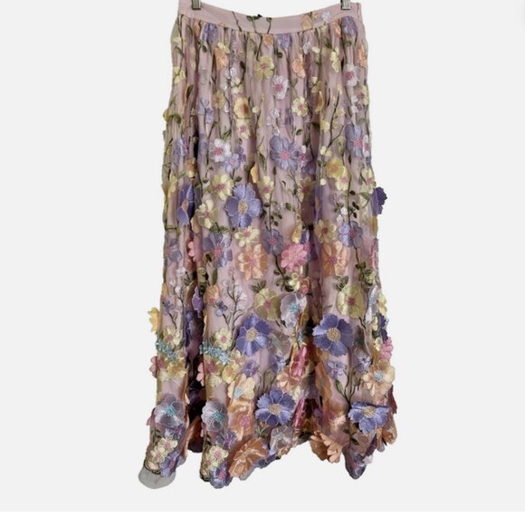 SHEIN Floral Applique Full Length Skirt ANEWSTA Embroidered Flowers - Picture 1 of 8
